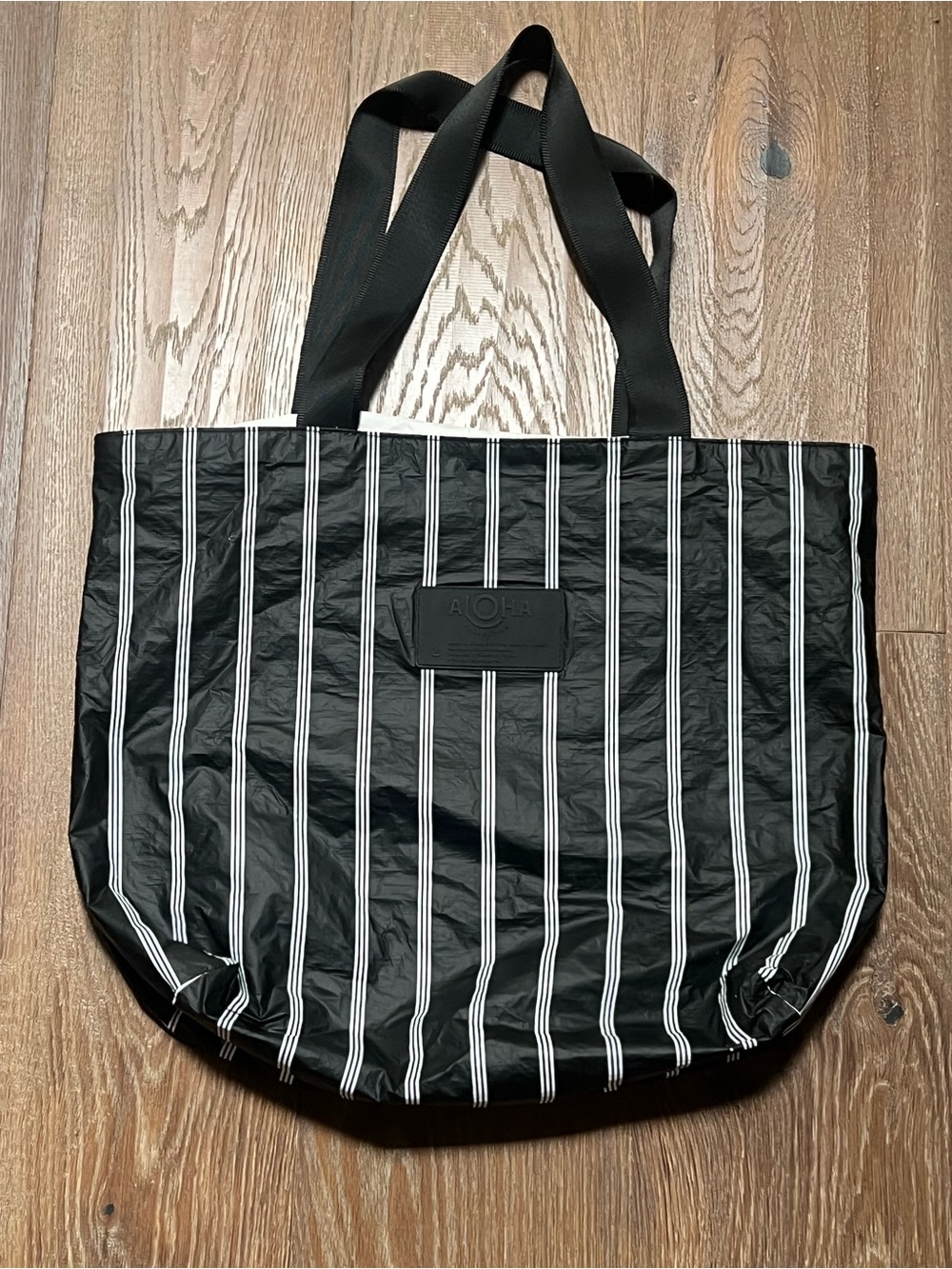 ALOHA Collection Black and White Striped Shoulder Tote